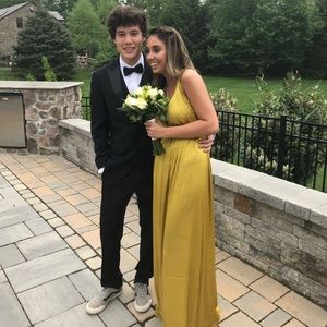 Gold free people prom dress